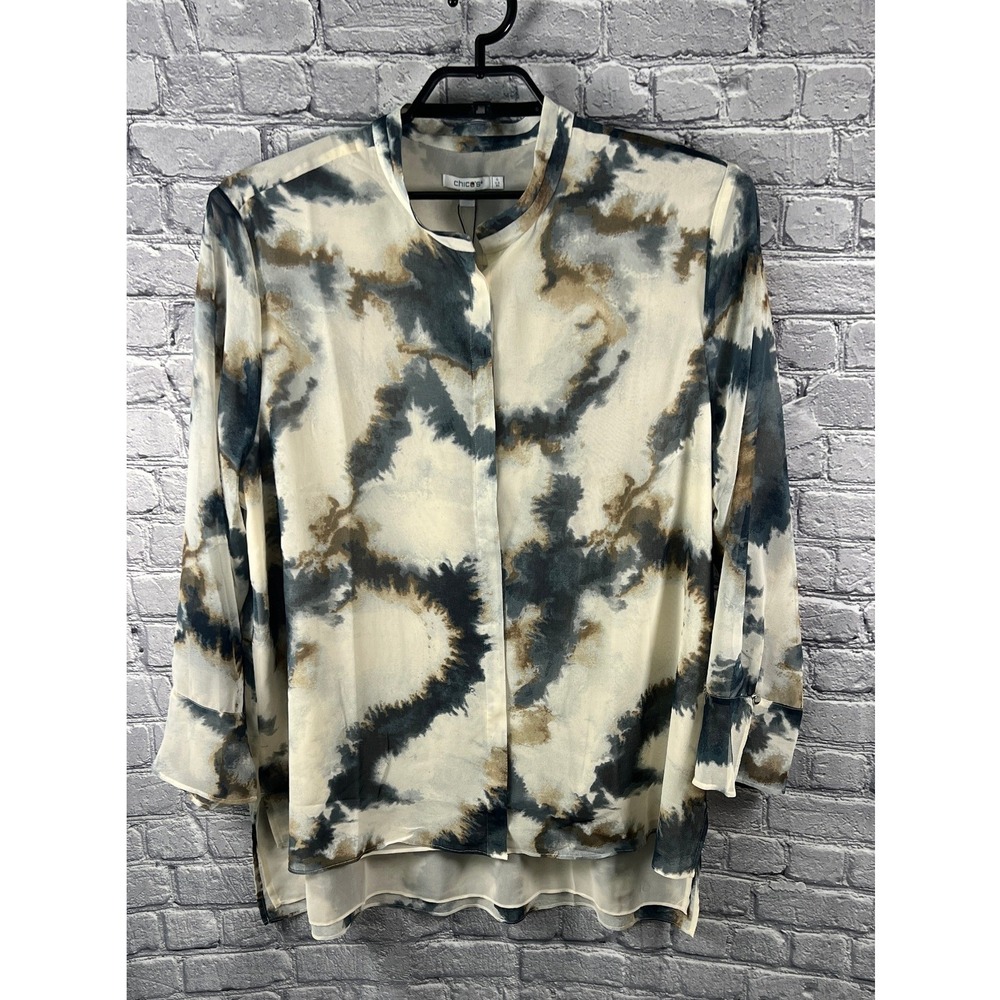 Chico's High Low Tunic Tie Dye Dance LS Size 4 (XXL) Blouse NWT